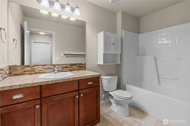 Main Hall Bath w/Tub & Shower, Extra Cabinet above the toilet.