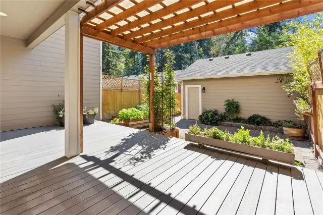 View as you leave the Mudroom. Covered Trex Deck!