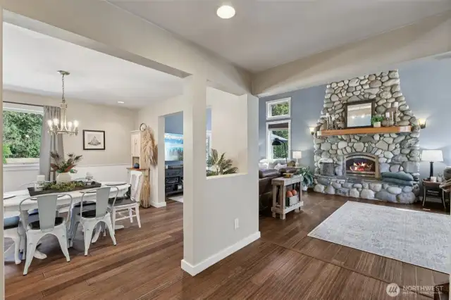 The large dinning room is conveniently nestled between the kitchen and the living room.