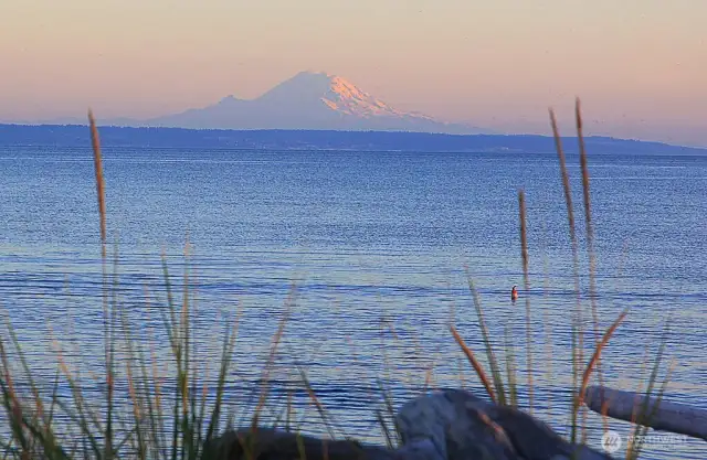 Crystal blue waters and pink Mount Rainer. WOW!