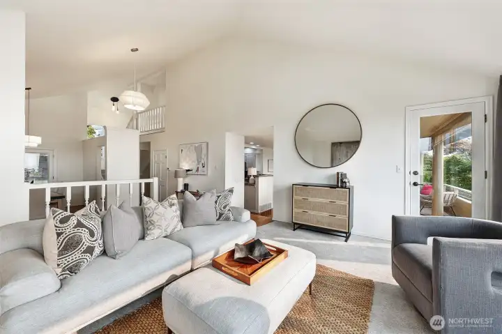 High ceilings in entry/living/dining room.  Fresh paint throughout.