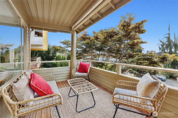 Spacious balcony off family room/living/kitchen.