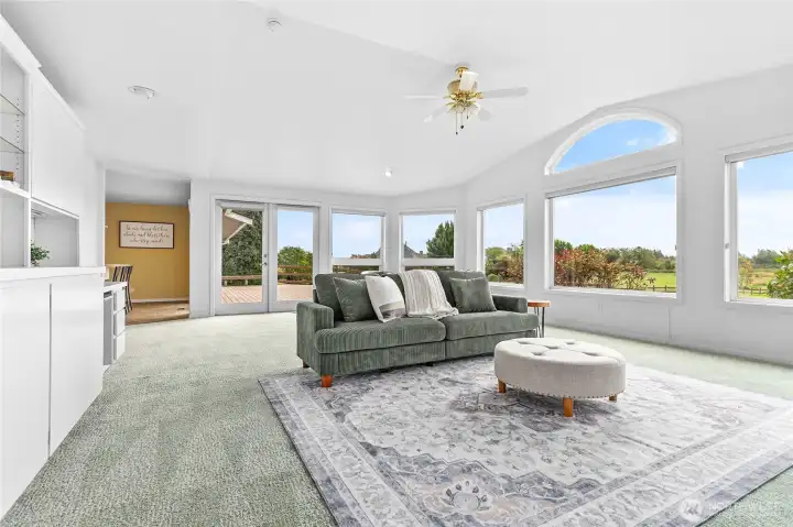 Large and numerous windows allow for abundant natural light.