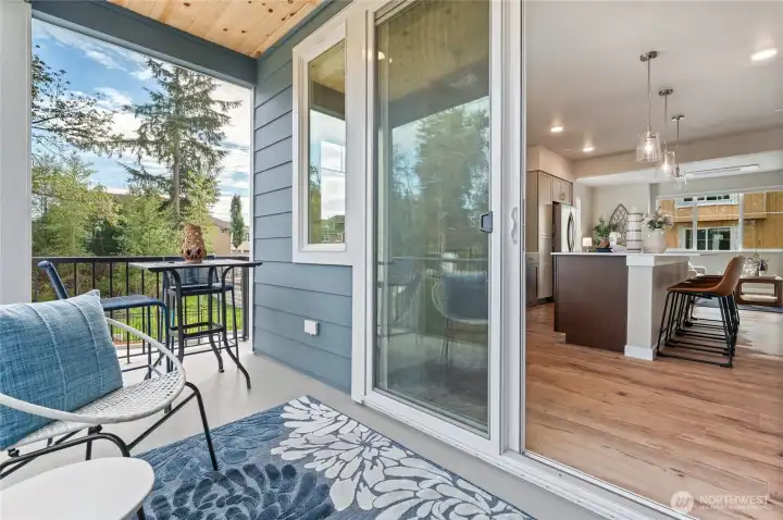 Large covered patio is complete with heater for year round use.