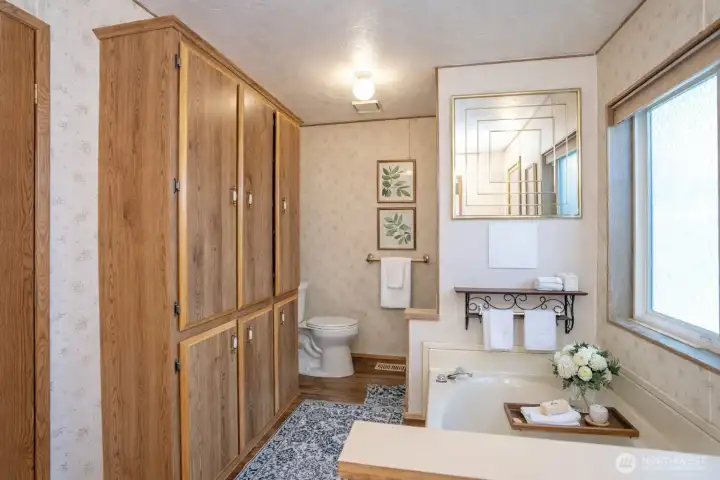 Elegant bathroom with natural accents.