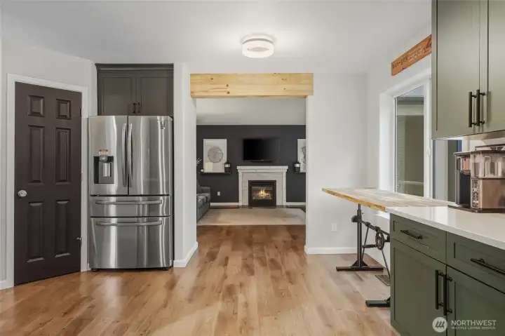 Walk in pantry to the left; refrigerator stays!