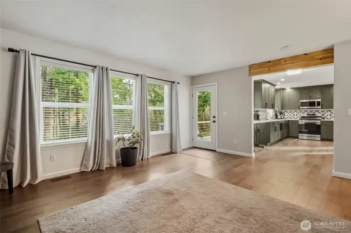 Back door access to the deck and yard.