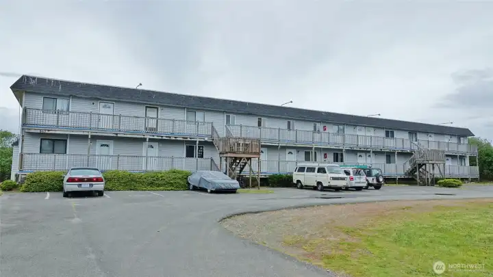 Front of the Ocean Surf Condo Building.  New Roof installed in 2019.