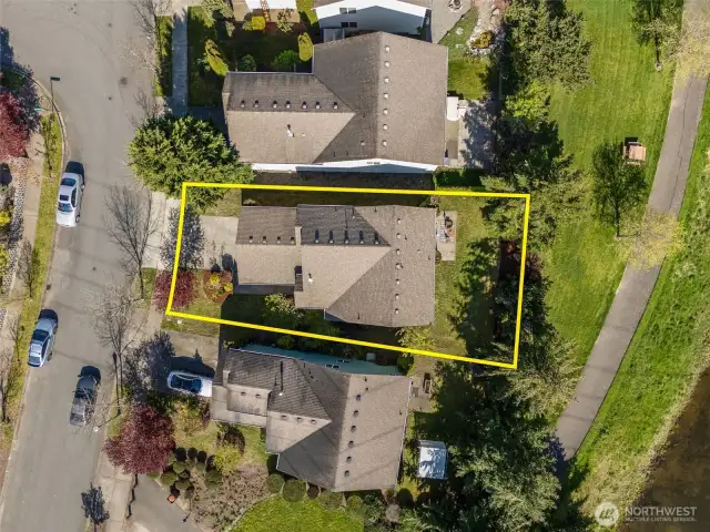 Overhead view of the property showing. Property lines are estimated.