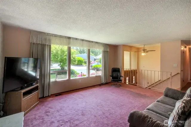 Living Rm facing front yard. No steps to front door, but then split entry.