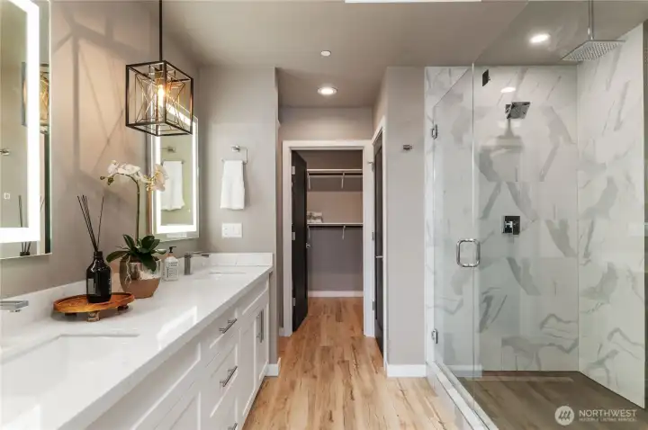 Primary bathroom on the upper level.