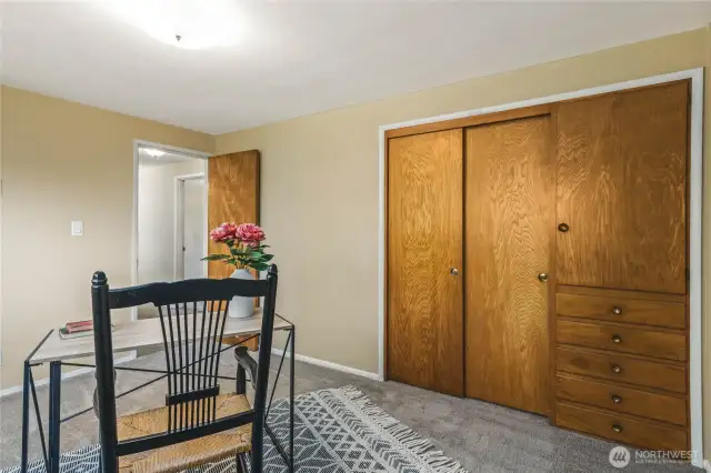 Built in closets add retro charm.