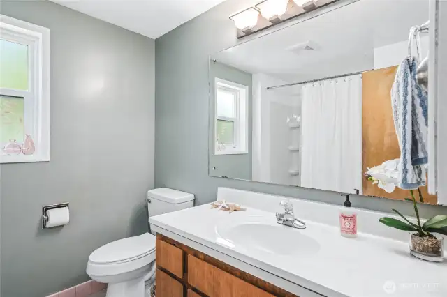 Full bath, with tub, and vintage tile work