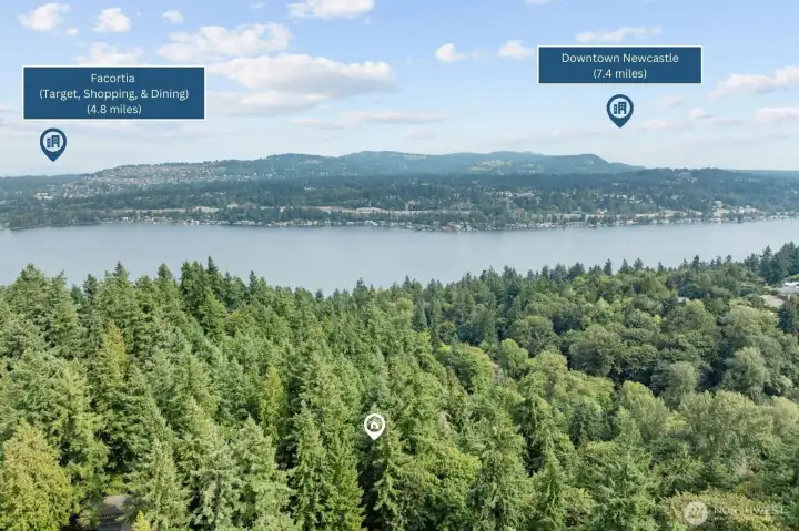 From the east-facing view, enjoy easy access to Factoria’s shopping, dining, and Target, as well as the charm of Downtown Newcastle—all just beyond the trees.