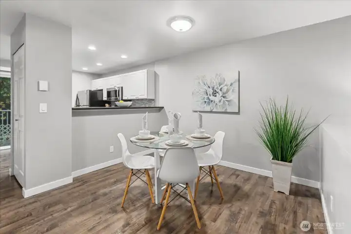A versatile layout offers counter-height seating potential, ideal for relaxed breakfasts, quick bites or extra space when entertaining.
