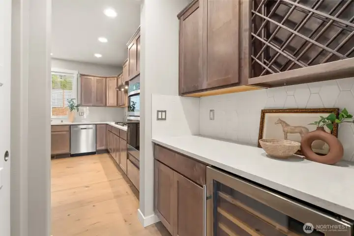 Butler's pantry with wine fridge. Butler's pantry with wine fridge.