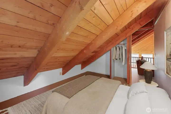 2nd bedroom space upstairs. Virtually staged to showcase possibilities.