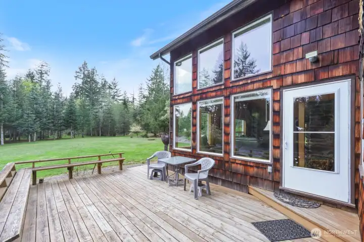 Expansive deck space just steps from the kitchen and dining room—ideal for indoor-outdoor living