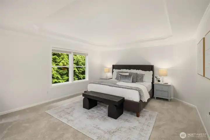 Plenty of space for a King bed in the primary, plus additional dresser if needed.