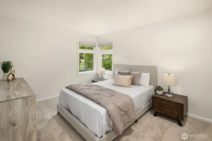 There are three (or four!) additional bedrooms upstairs. This room is at the front of the house, plenty big enough for a queen bed.