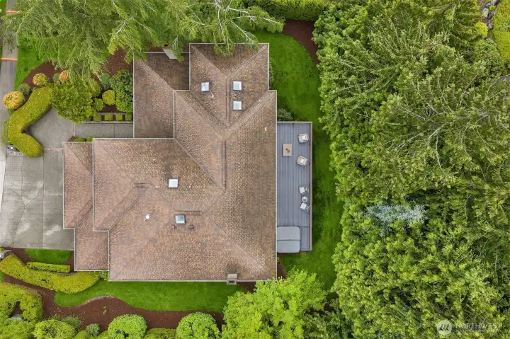 The aerial photos shows just how big the deck is, and how private the yard is.