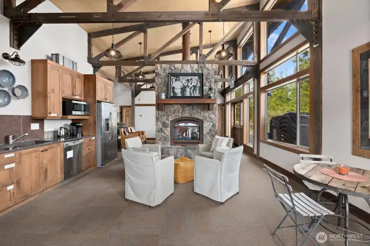 The shared kitchen in the Lodge feels like an extension of home — a welcoming space where residents and guests can gather to cook, connect, and unwind after a day in the mountains.
