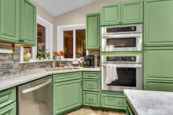 One view of the updated kitchen, including new cabinets and appliances.