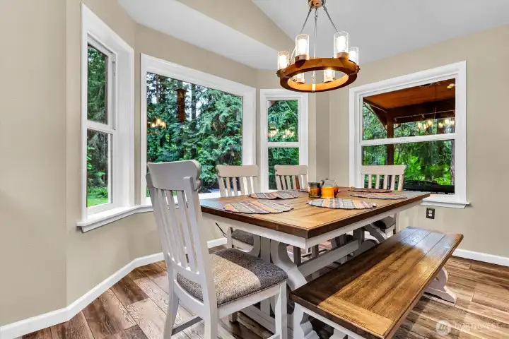 This home has so many windows which gives you the best of both worlds. Trees all around but still light and bright inside.