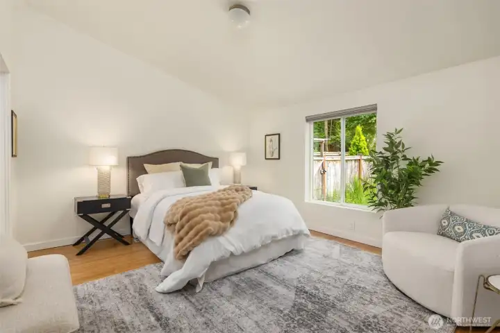 The private, quiet, garden view primary suite. The private, quiet, garden view primary suite.
