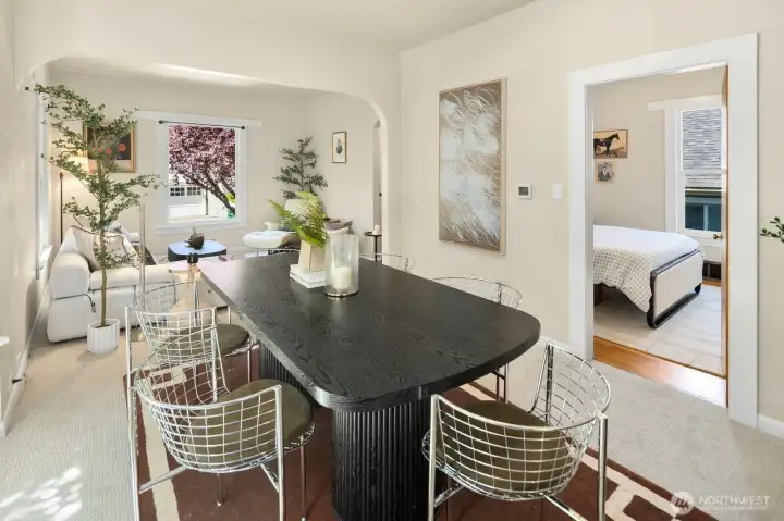 Large, connected living spaces give this residence an airy feel not as often found in homes of this era.
