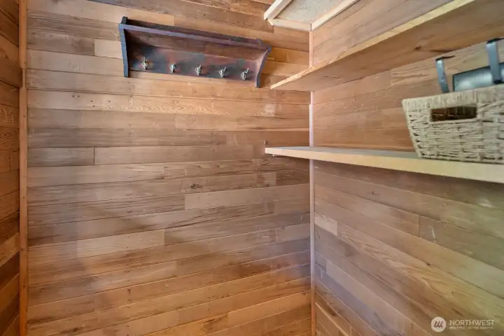A generously sized cedar-lined foyer closet keeps coats, gear, and everyday essentials neatly tucked away right as you enter the first floor's front door.