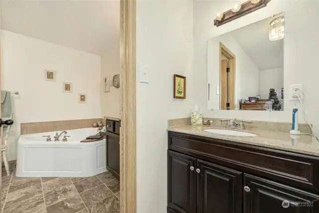 Spacious primary bathroom with walk-in closet.