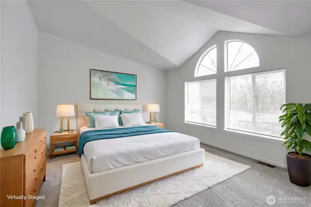 Master Bedroom with Vaulted ceiling and plenty of light.