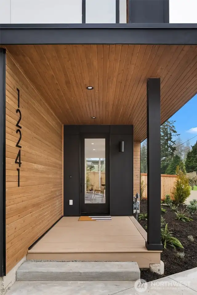 Tongue and Groove Covered Entry with Poured Concrete Porch