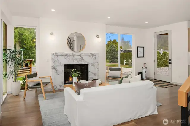 Gas Fireplace and Floor to Ceiling Windows
