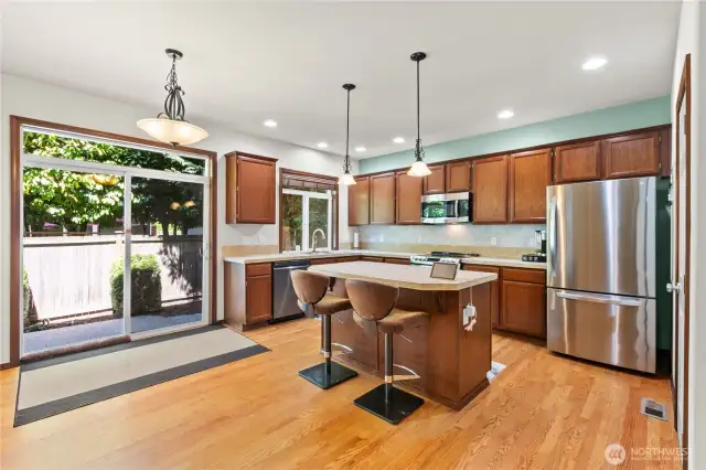 Kitchen has a convenient island
