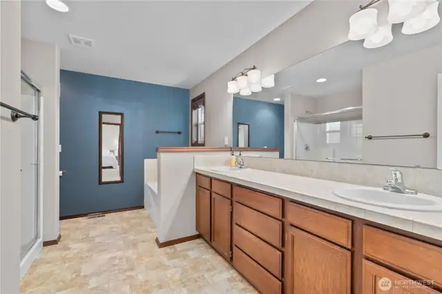 5-piece primary suite with over-height double sink vanity