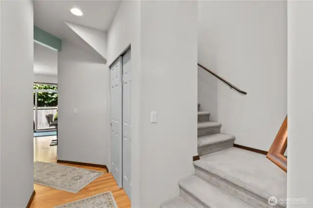 Lower level offers living spaces while upper level offers sleeping spaces