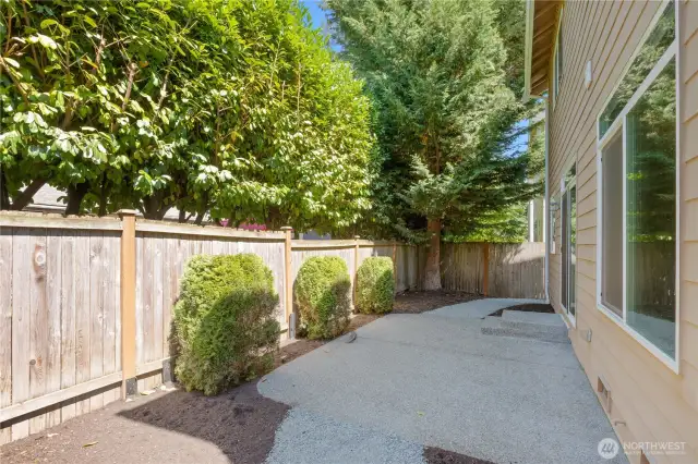 Fully fenced back patio and green space