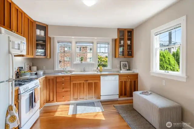 You’ll appreciate the double sink with a nice view when you’re prepping dinner.