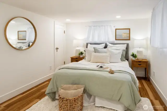 This lower level bedroom is a great guest room and with AC it is very comfortable in the summer months.