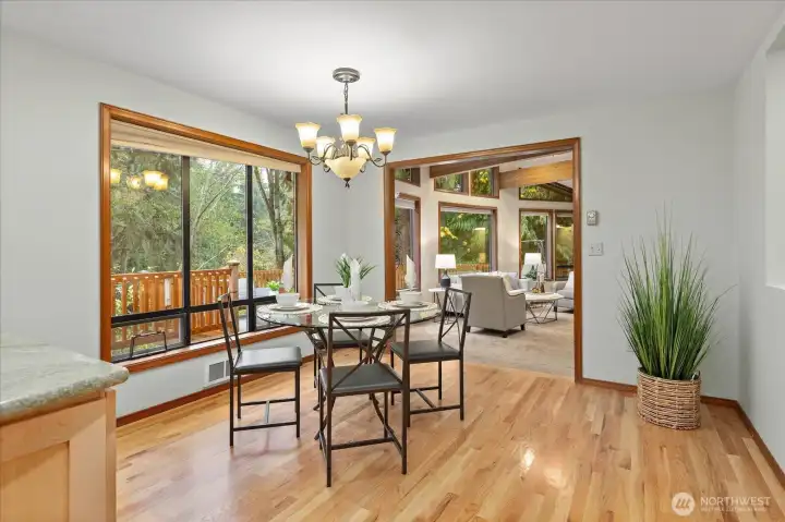 Host large dinner parties in your formal dining room that easily seats 8 guests.