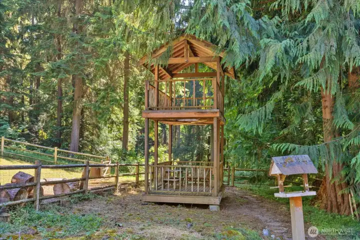 A fun tree house with 2 levels to create the ultimate backyard memories in.