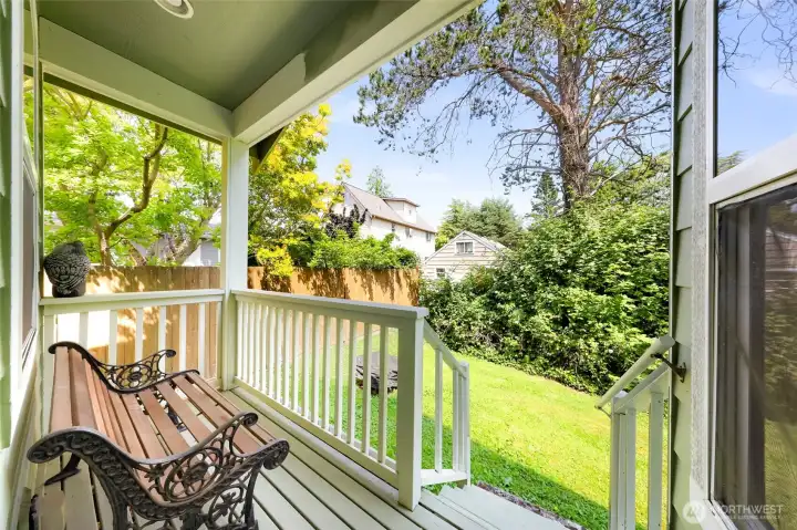 Looking into the backyard of the house.