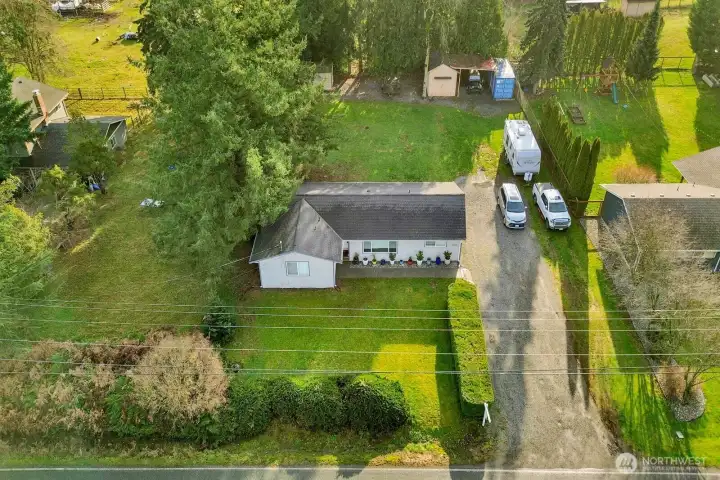 An overview shot of the home and property