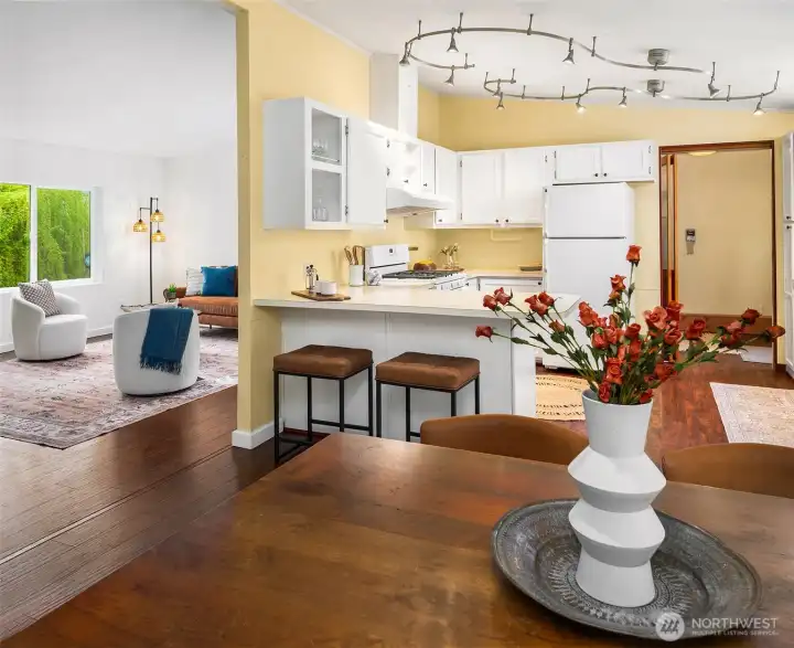 Great floor plan with the dining area at the heart of the home.