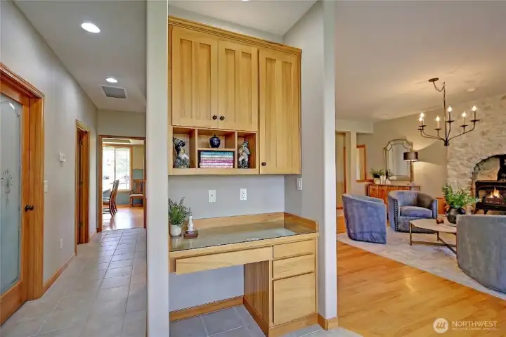 Built in desk area in the kitchen