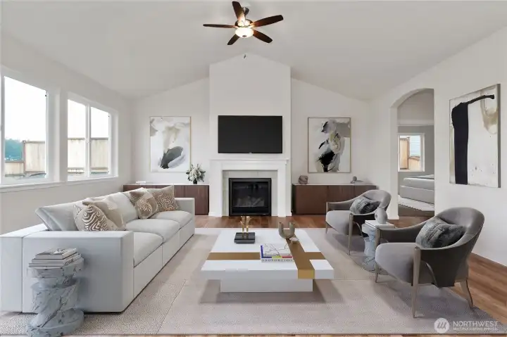 Virtually staged photo of living room for illustration only.