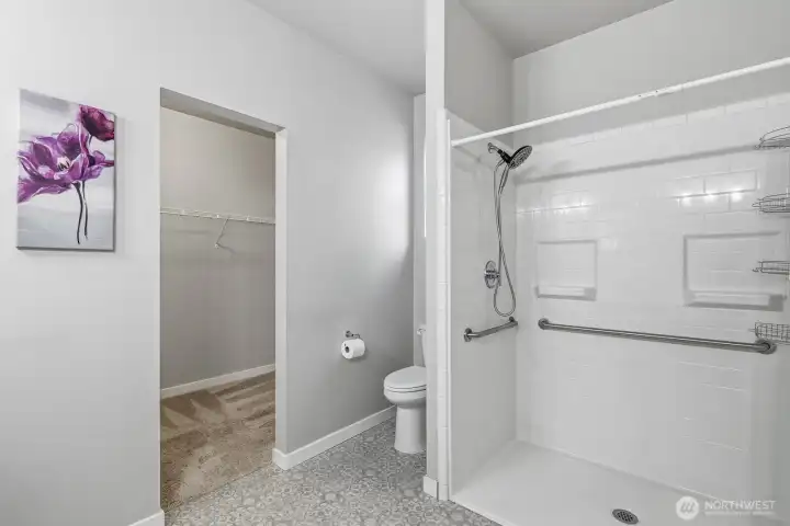 Huge shower and walk in closet