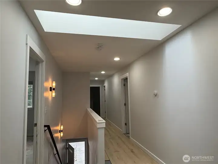Upstairs Hallway with skylight